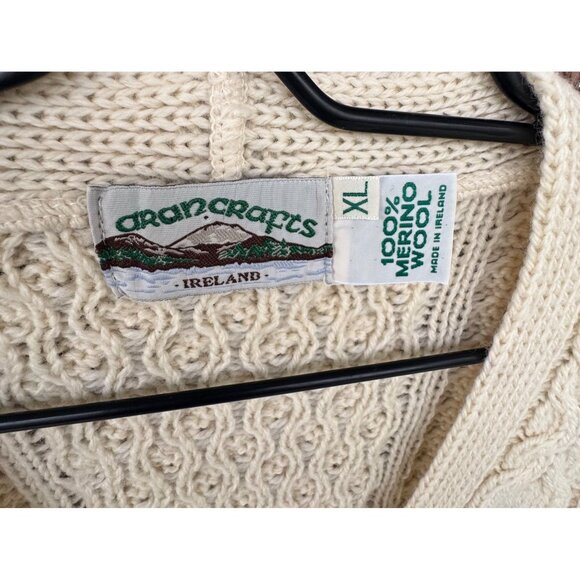 Aran Crafts XL Irish Cable Knit Cardigan Sweater 100% Merino Wool Cream - Picture 4 of 10